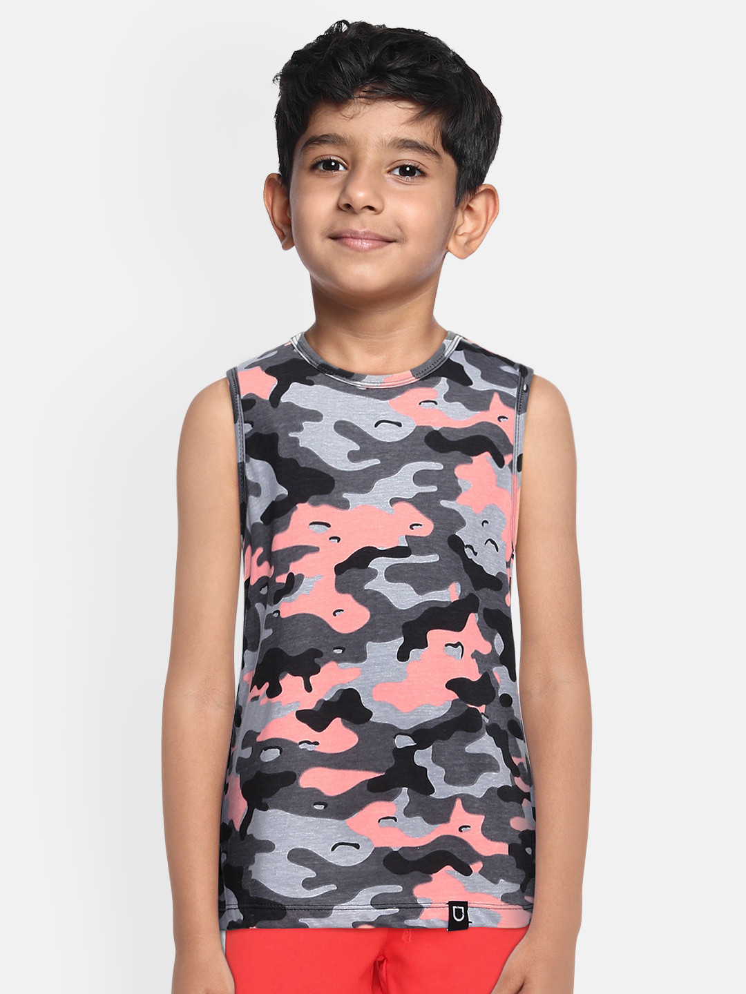 Urbano Juniors Boys Grey & Orange Camouflage Printed Training or Gym T-shirt