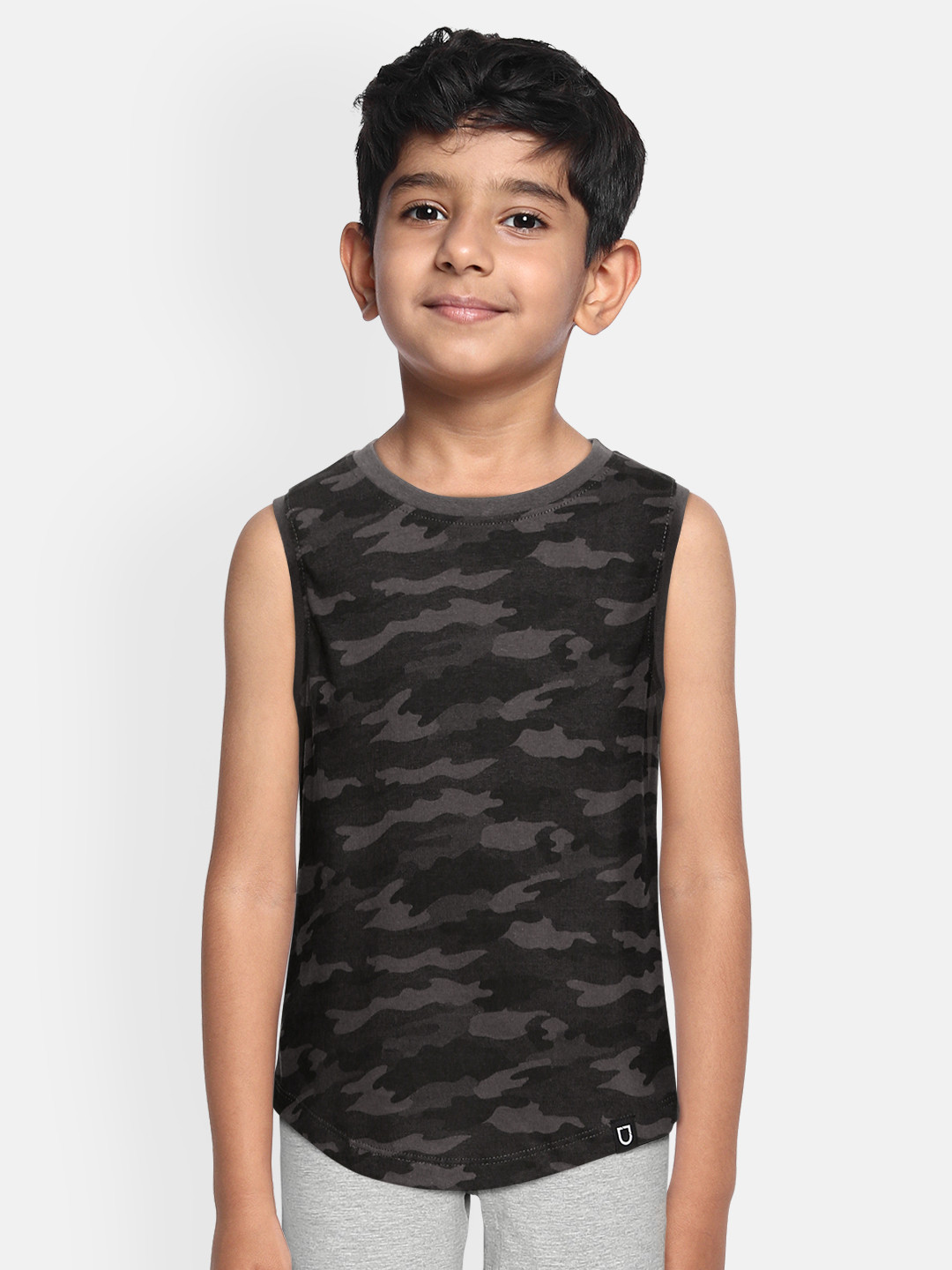 Urbano Juniors Boys Grey Camouflage Printed Training or Gym T-shirt