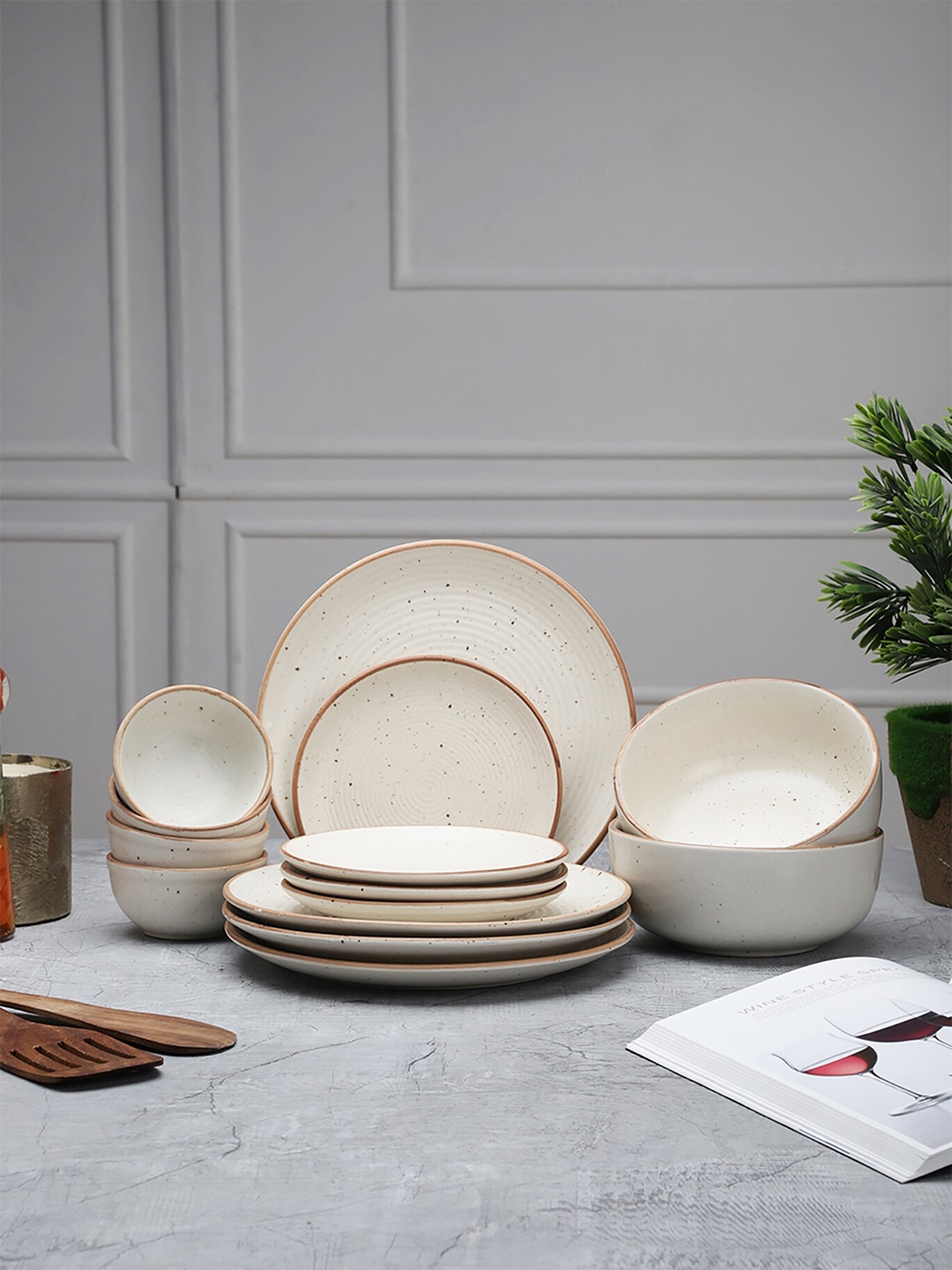 MIAH Decor Off White & 14 Pieces Handcrafted Stoneware Matte Dinner Set