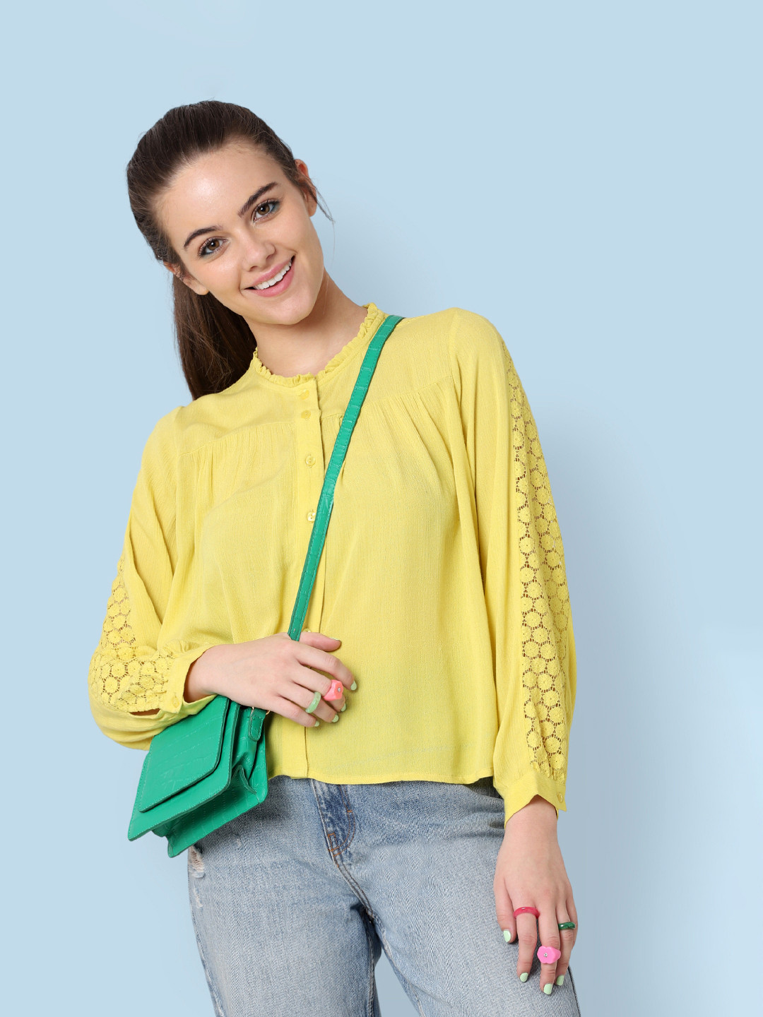 ONLY Yellow Regular Top With Lace Detail