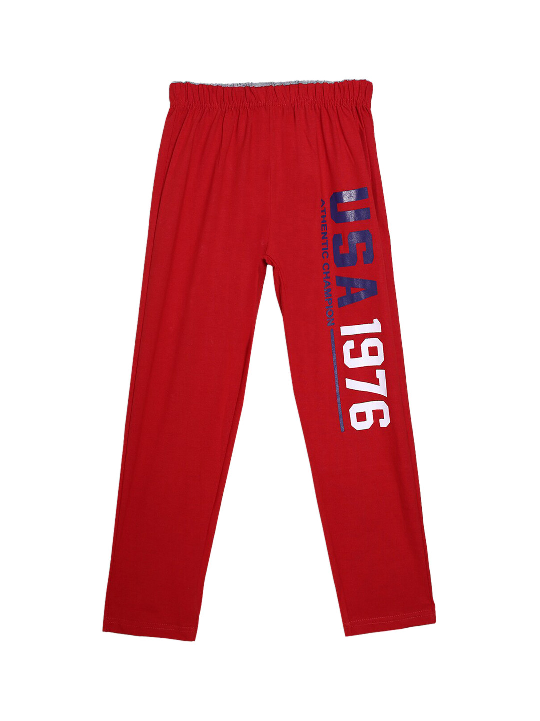 SWEET ANGEL Boys Red & Navy Blue USA 1976 Printed Straight-Fit Pure Cotton Track Pants