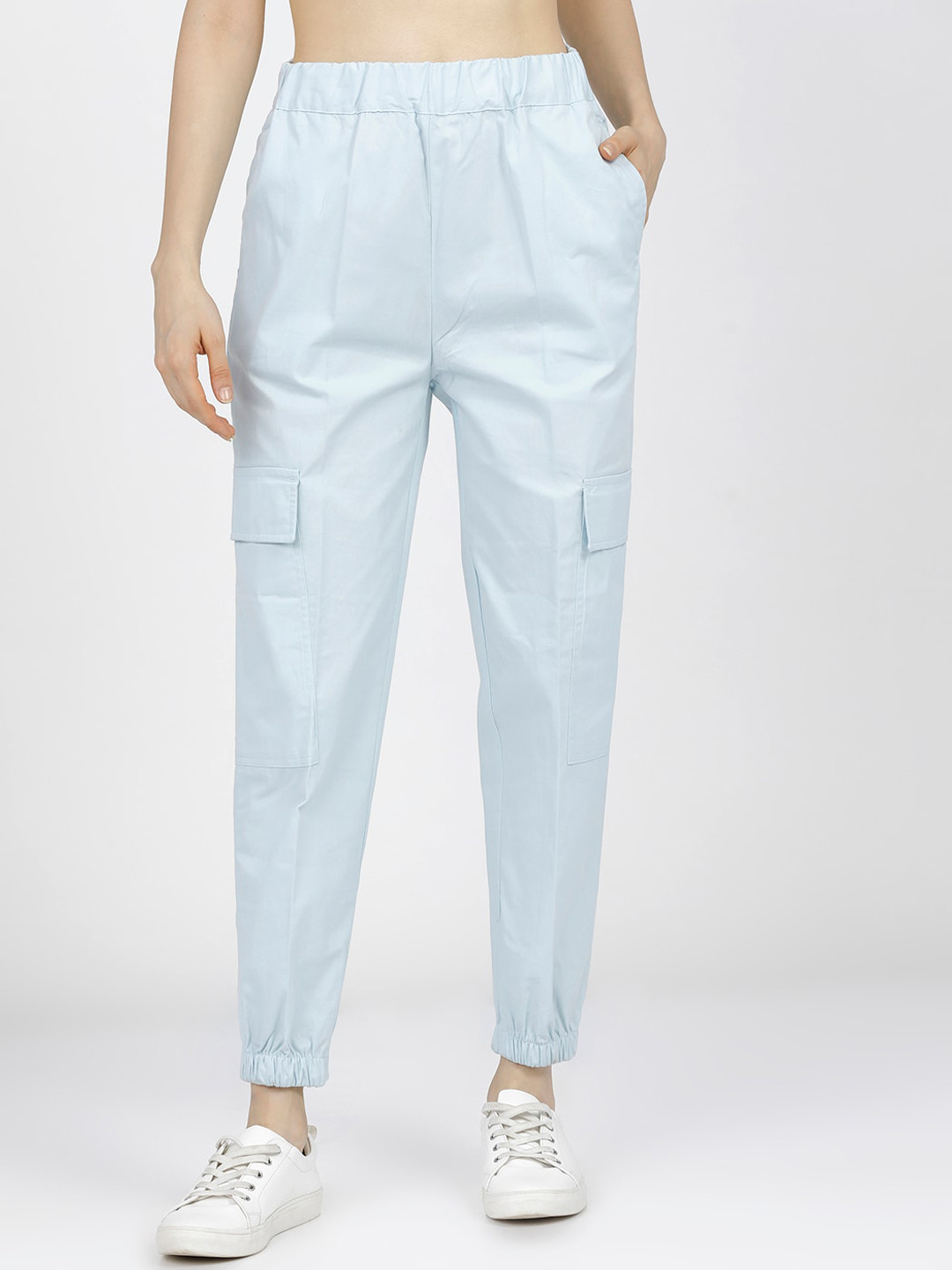 Tokyo Talkies Women Blue Solid Cotton Joggers