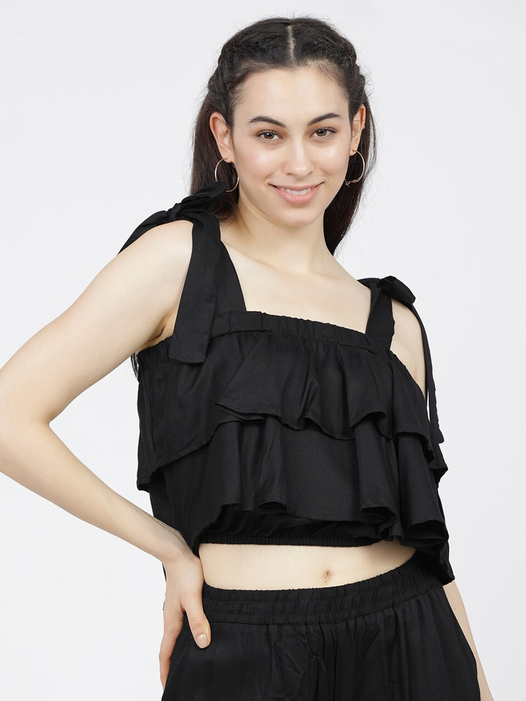 Tokyo Talkies Black Shoulder Straps Crop Top