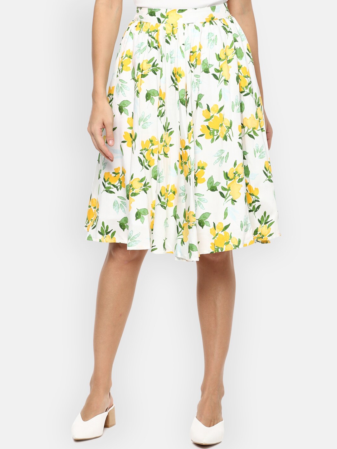 Van Heusen Woman Women Yellow   White Printed Flared Skirt