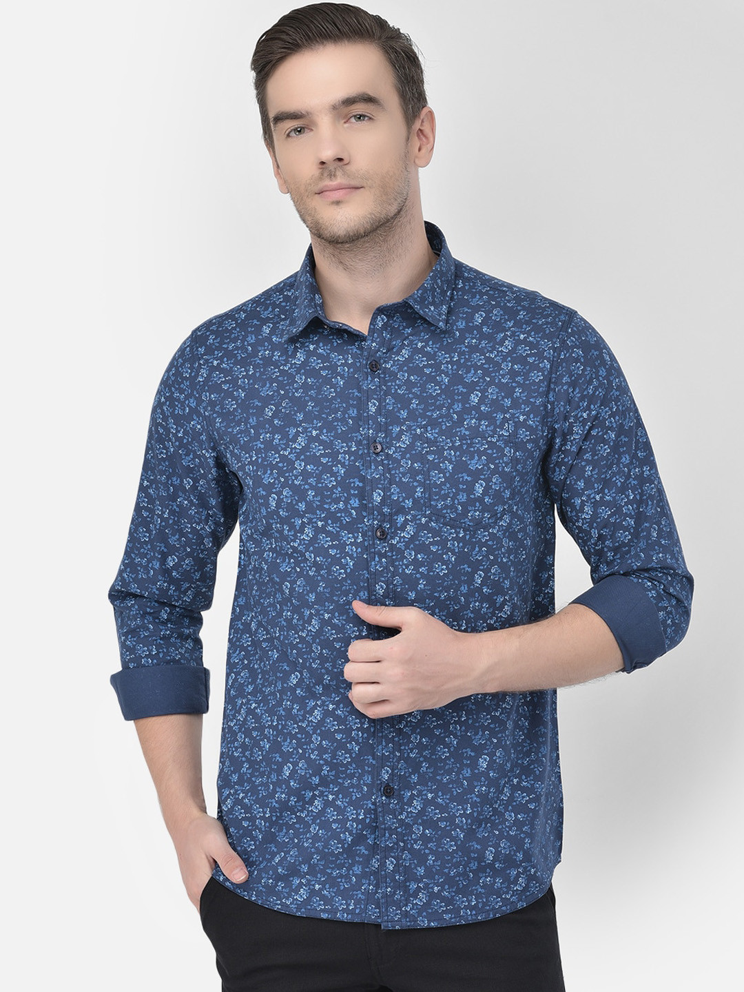 Canary London Men Blue Slim Fit Floral Opaque Printed Casual Shirt