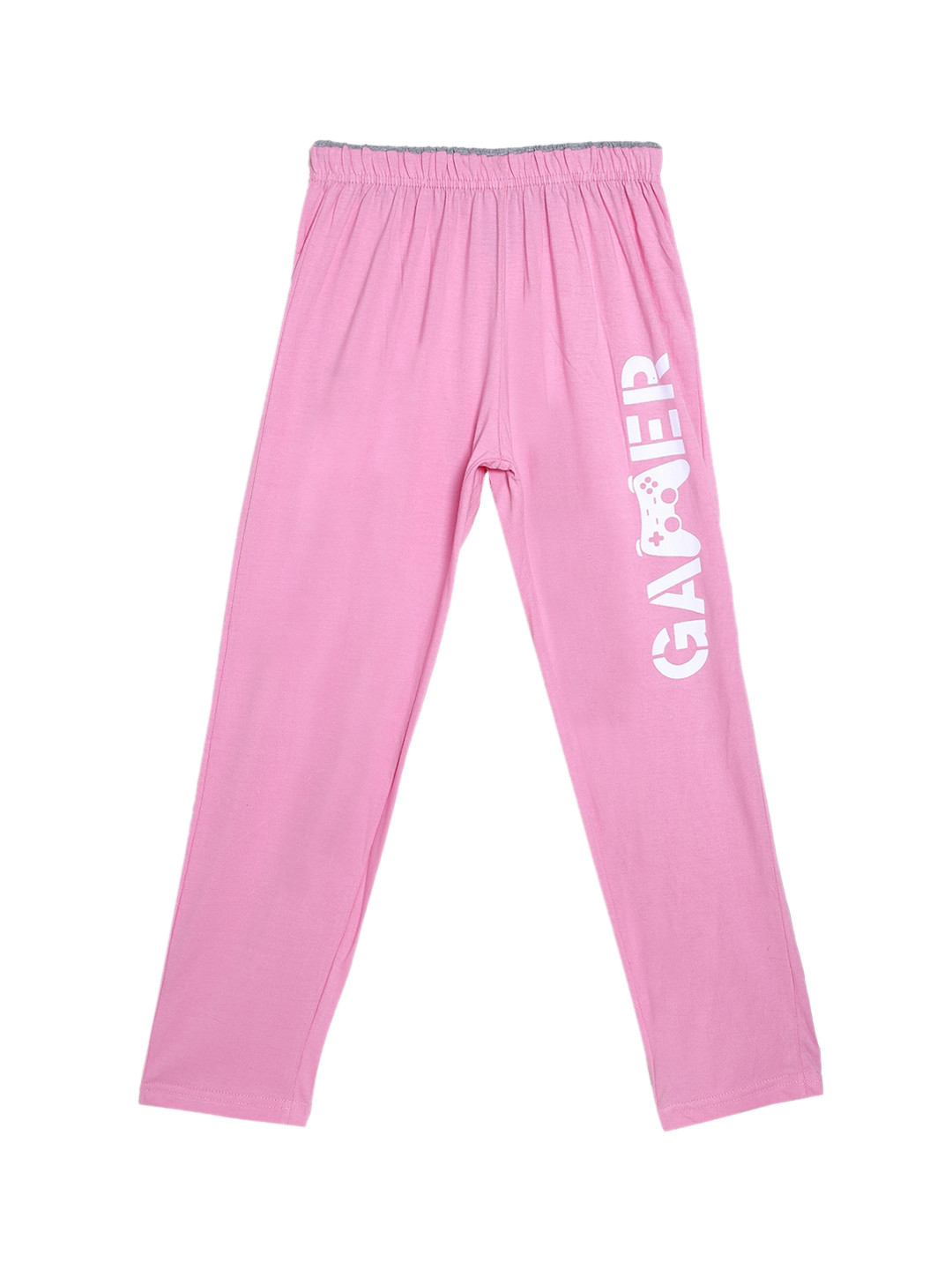 SWEET ANGEL Girls Pink & White Gamer Printed Straight-Fit Pure Cotton Track Pants