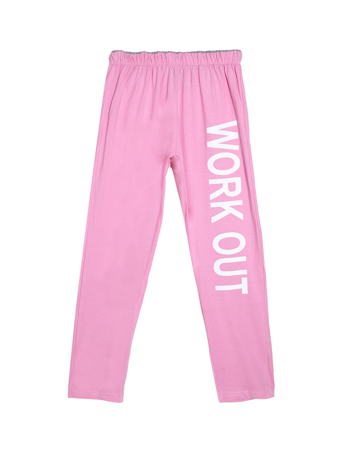 SWEET ANGEL Girls Pink & White Workout Printed Straight-Fit Pure Cotton Track Pants