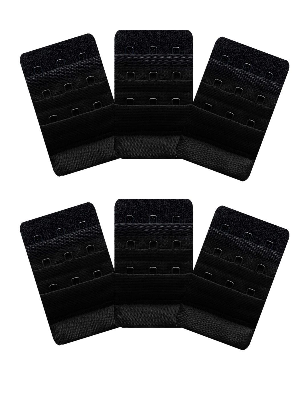 Inner Sense Women Pack Of 6 Black Solid Hook & Eye Bra Extenders