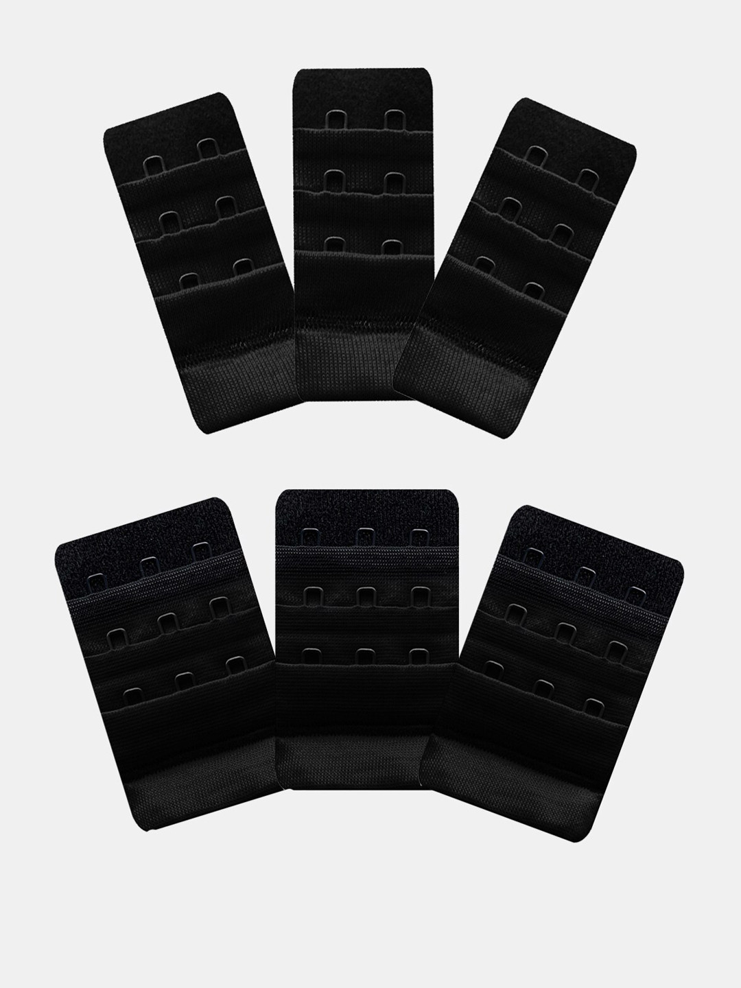 Inner Sense Women Pack Of 6 Black Solid Hook & Eye Bra Extenders
