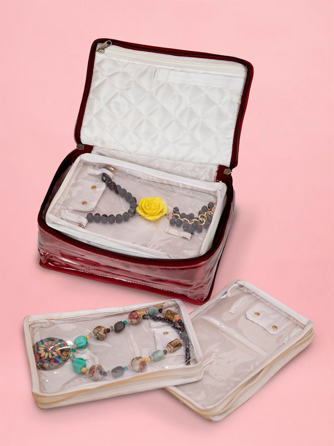 atorakushon Maroon Solid Jewellery Oraganizer