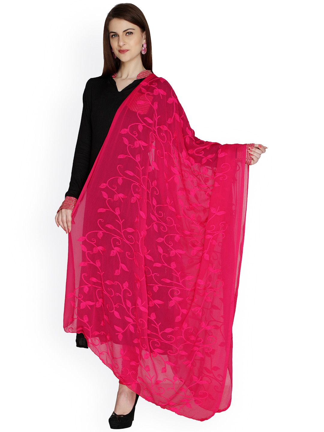 Dupatta Bazaar Pink Embroidered Chiffon Dupatta