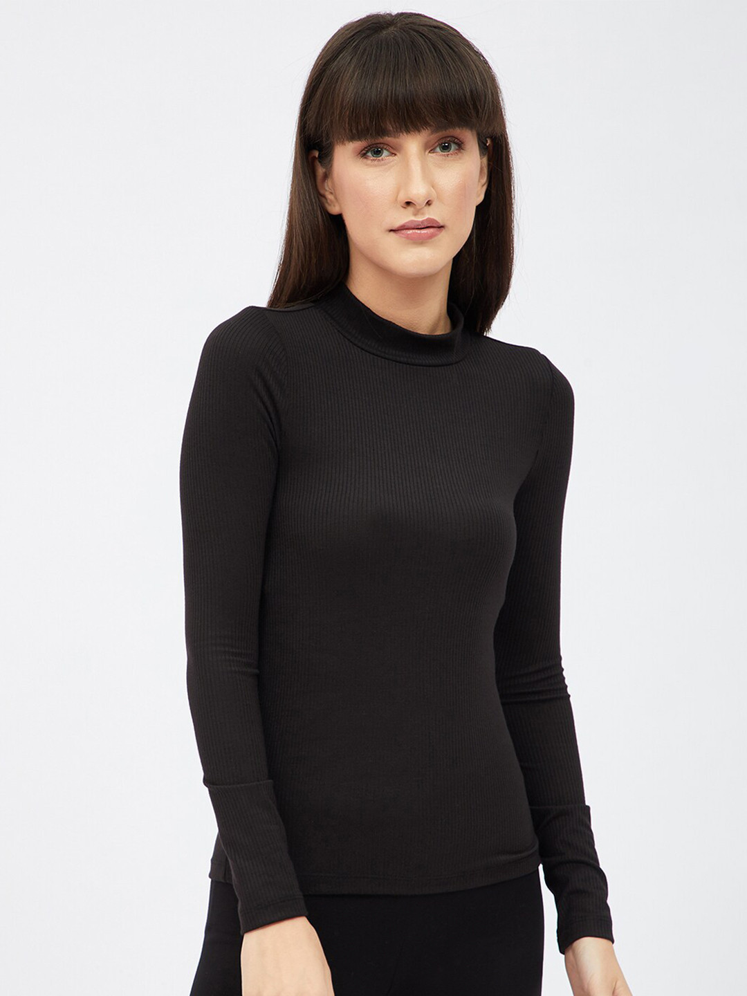 Harpa Women Black Fitted Turtle Neck Top