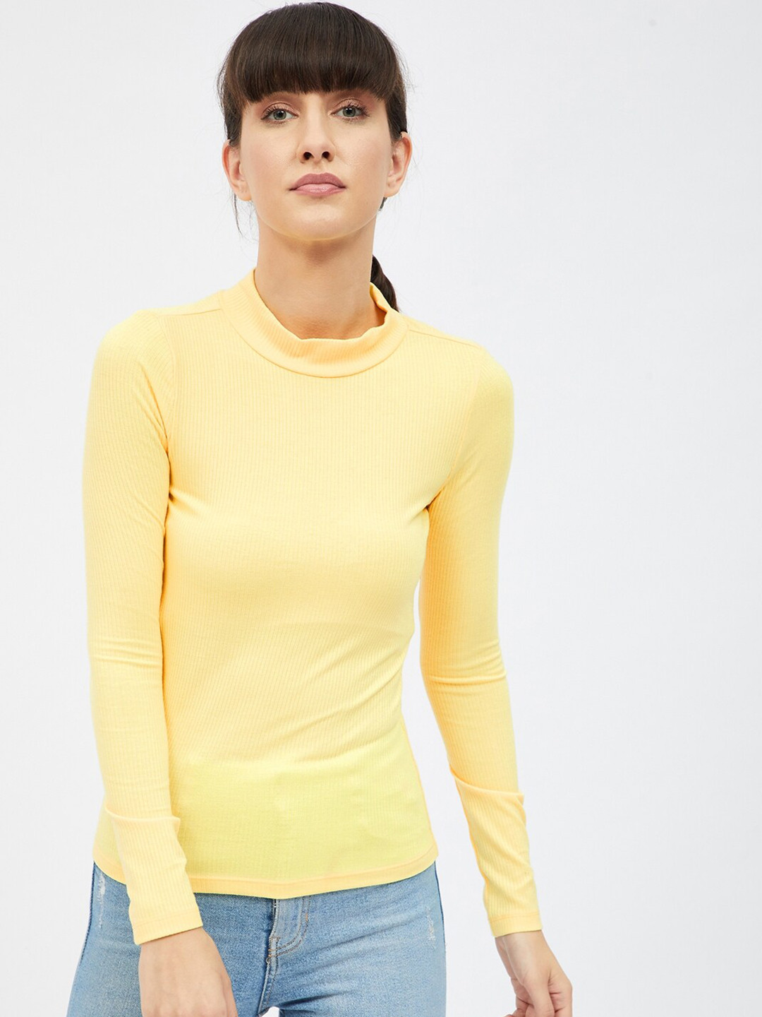 Harpa Yellow High Neck Fitted Top