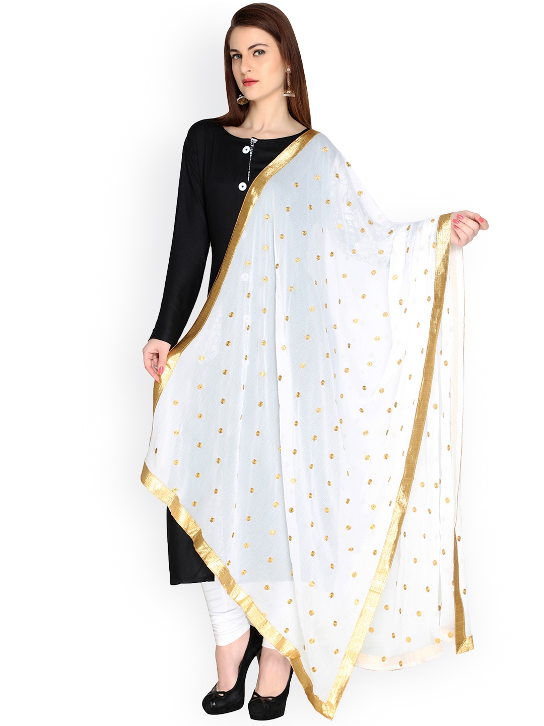 Buy Dupatta Bazaar White &amp; Gold Toned Embroidered &amp; Embellished Chiffon  Dupatta - Dupatta for Women 1518333 | Myntra