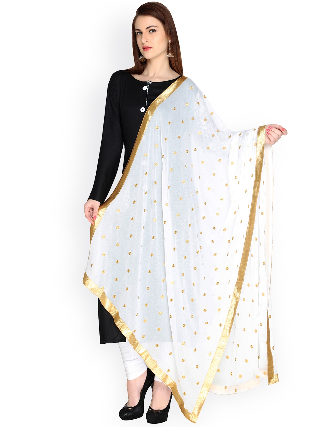 Buy Dupatta Bazaar White & Gold Toned Embroidered & Embellished ...