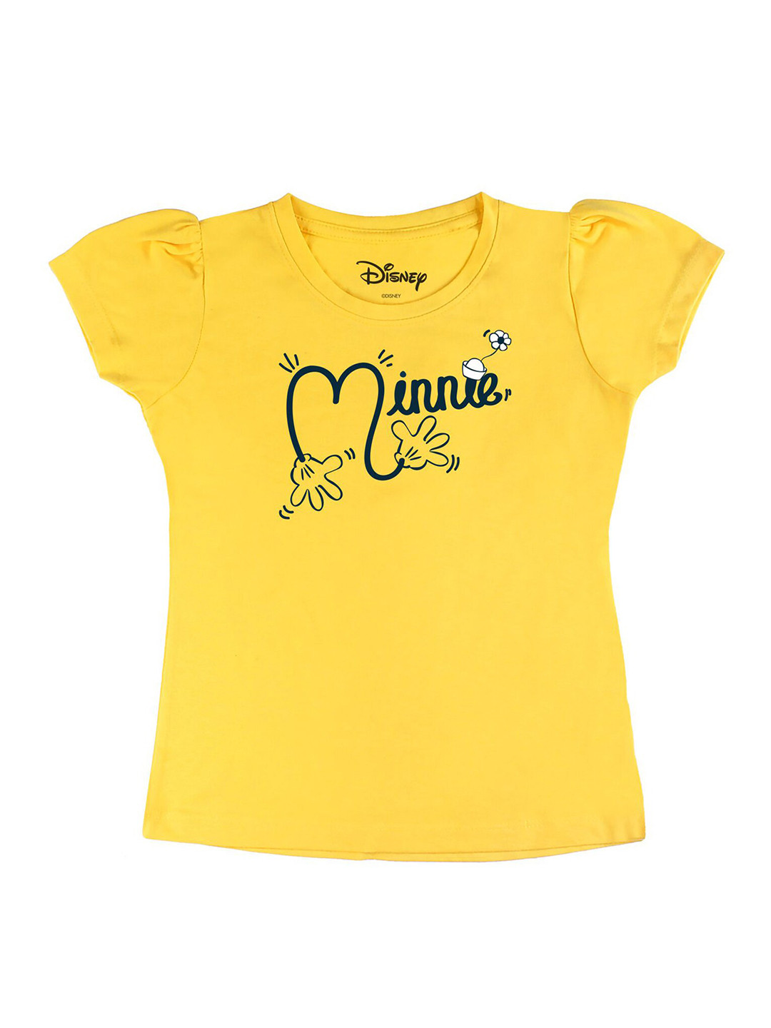 Disney by Wear Your Mind Girls Yellow  Black Minnie Mouse Printed Pure Cotton T-shirt