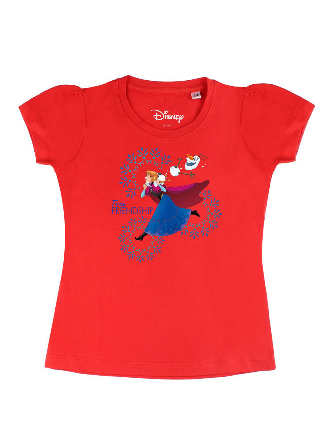 Disney by Wear Your Mind Girls Red Frozen Printed Pure Cotton T-shirt