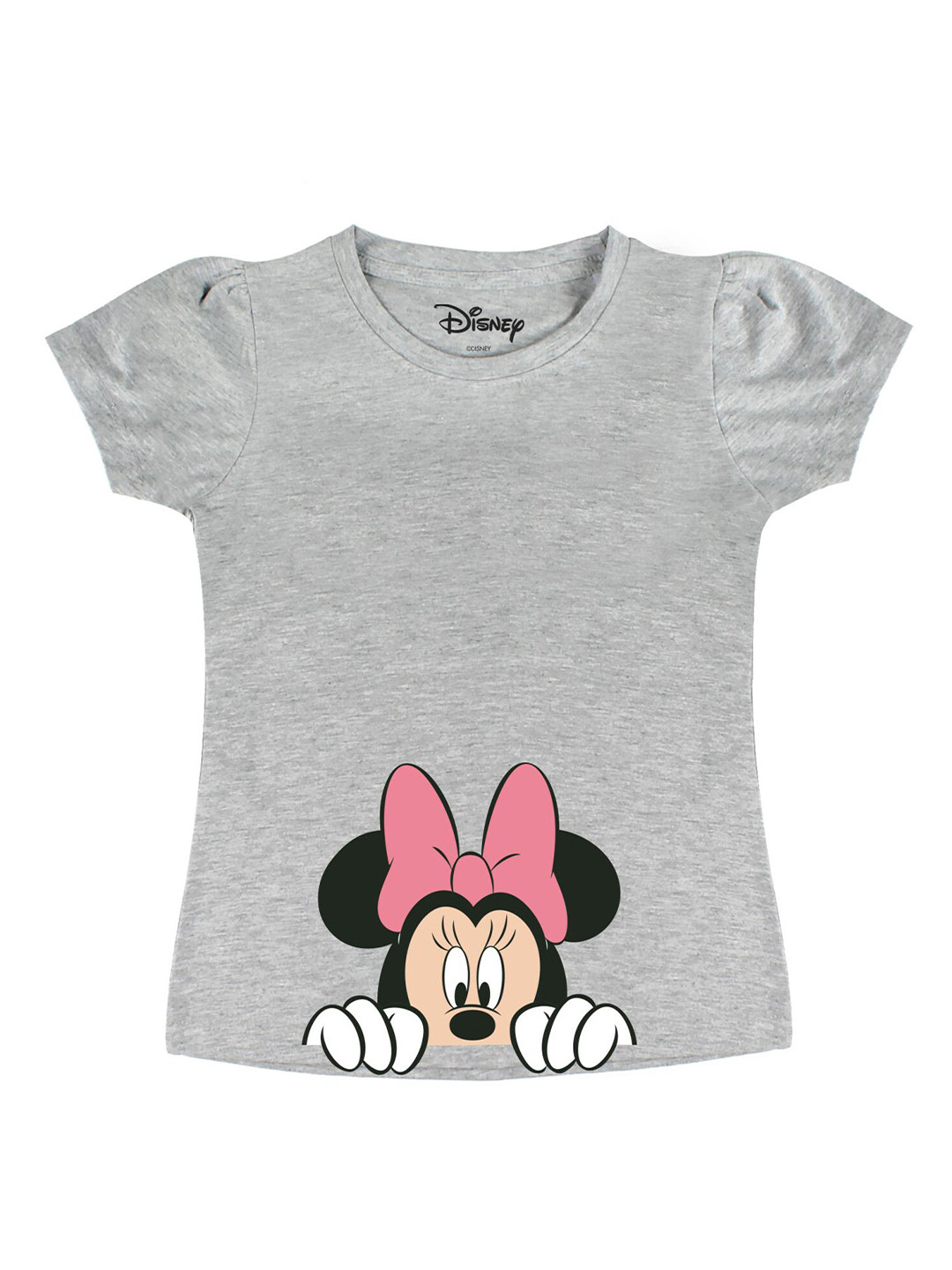 Disney by Wear Your Mind Girls Grey Melange Minnie Mouse Printed T-shirt