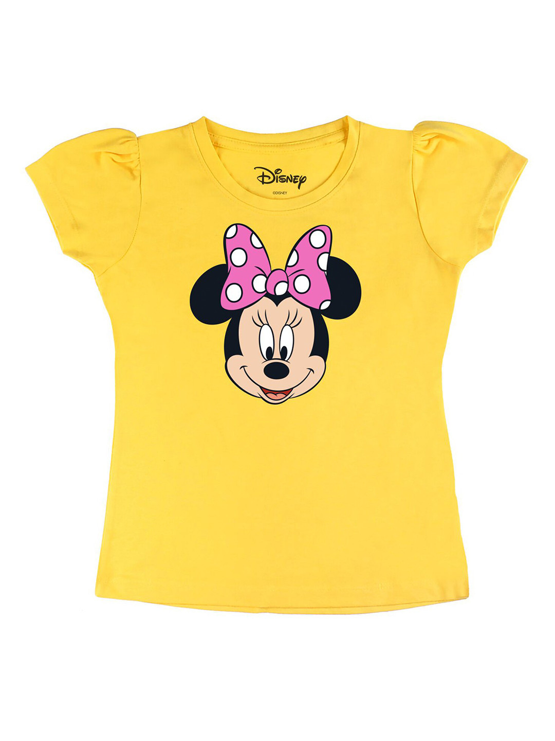 Disney by Wear Your Mind Girls Yellow Minnie Mouse Printed Pure Cotton T-shirt