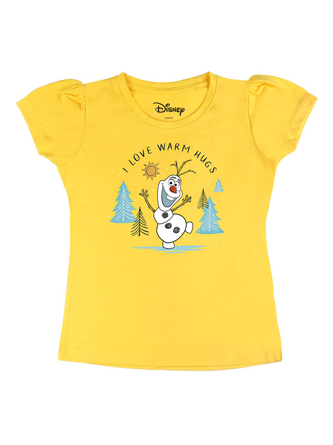 Disney by Wear Your Mind Girls Yellow Frozen Character Printed Pure Cotton T-shirt