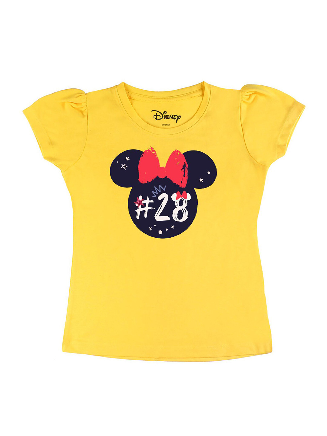 Disney by Wear Your Mind Girls Yellow Minnie Character Printed Pure Cotton T-shirt