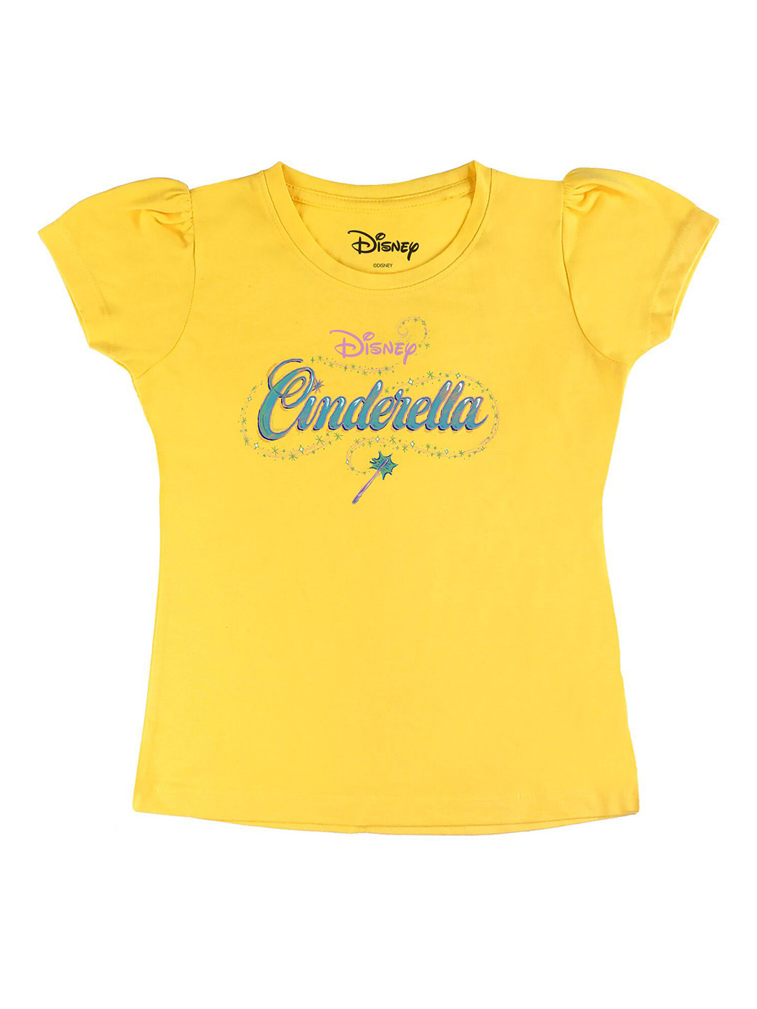 Disney by Wear Your Mind Girls Yellow Disney Princess Typography Print Pure Cotton T-shirt