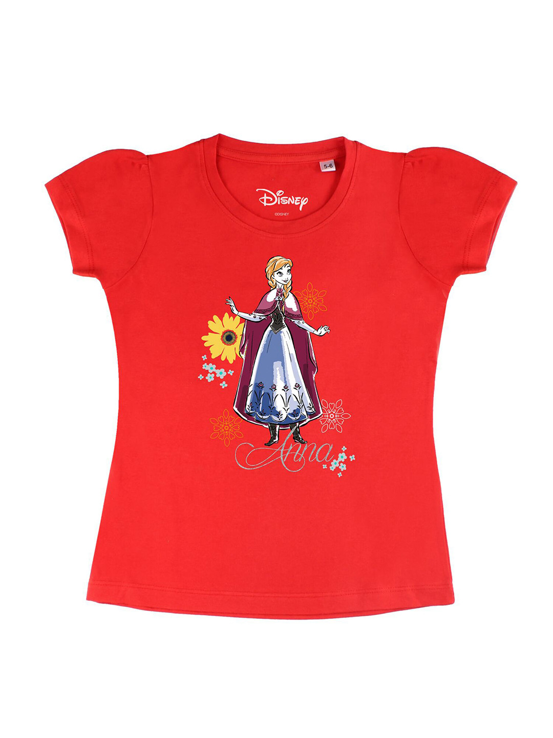 Disney by Wear Your Mind Girls Red Anna Printed Pure Cotton T-shirt