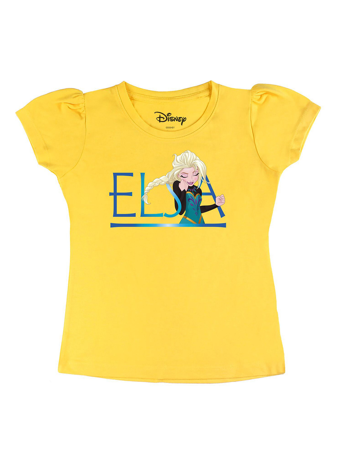 Disney by Wear Your Mind Girls Yellow Frozen Character Printed Pure Cotton T-shirt