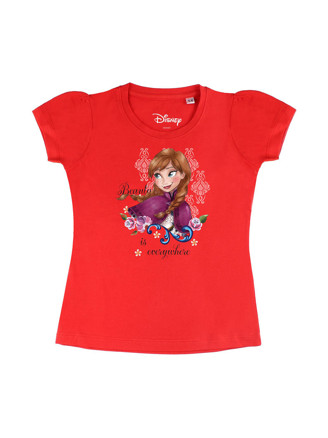 Disney by Wear Your Mind Girls Red Frozen Printed Pure Cotton T-shirt