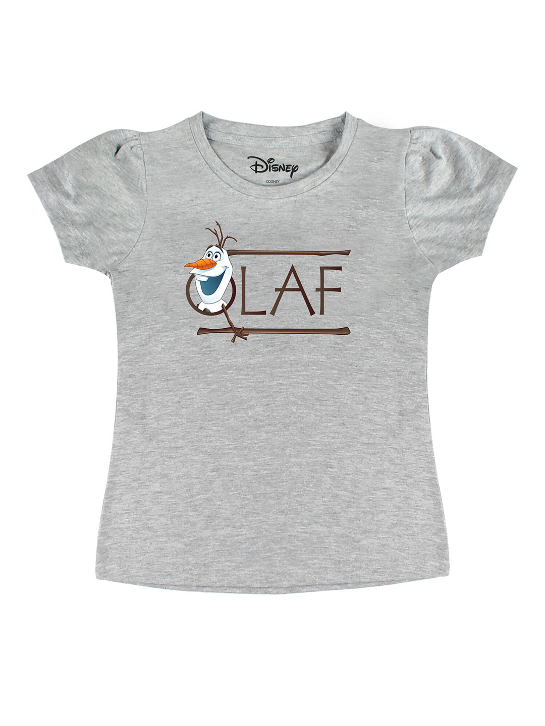 Disney by Wear Your Mind Girls Grey Frozen Character Printed Pure Cotton T-shirt
