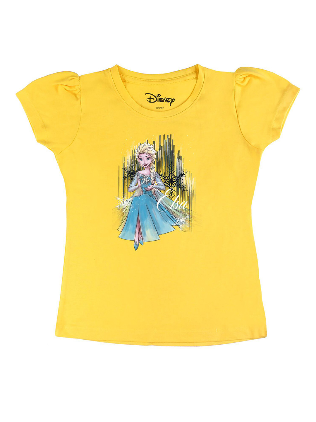 Disney by Wear Your Mind Girls Yellow Printed Pockets T-shirt