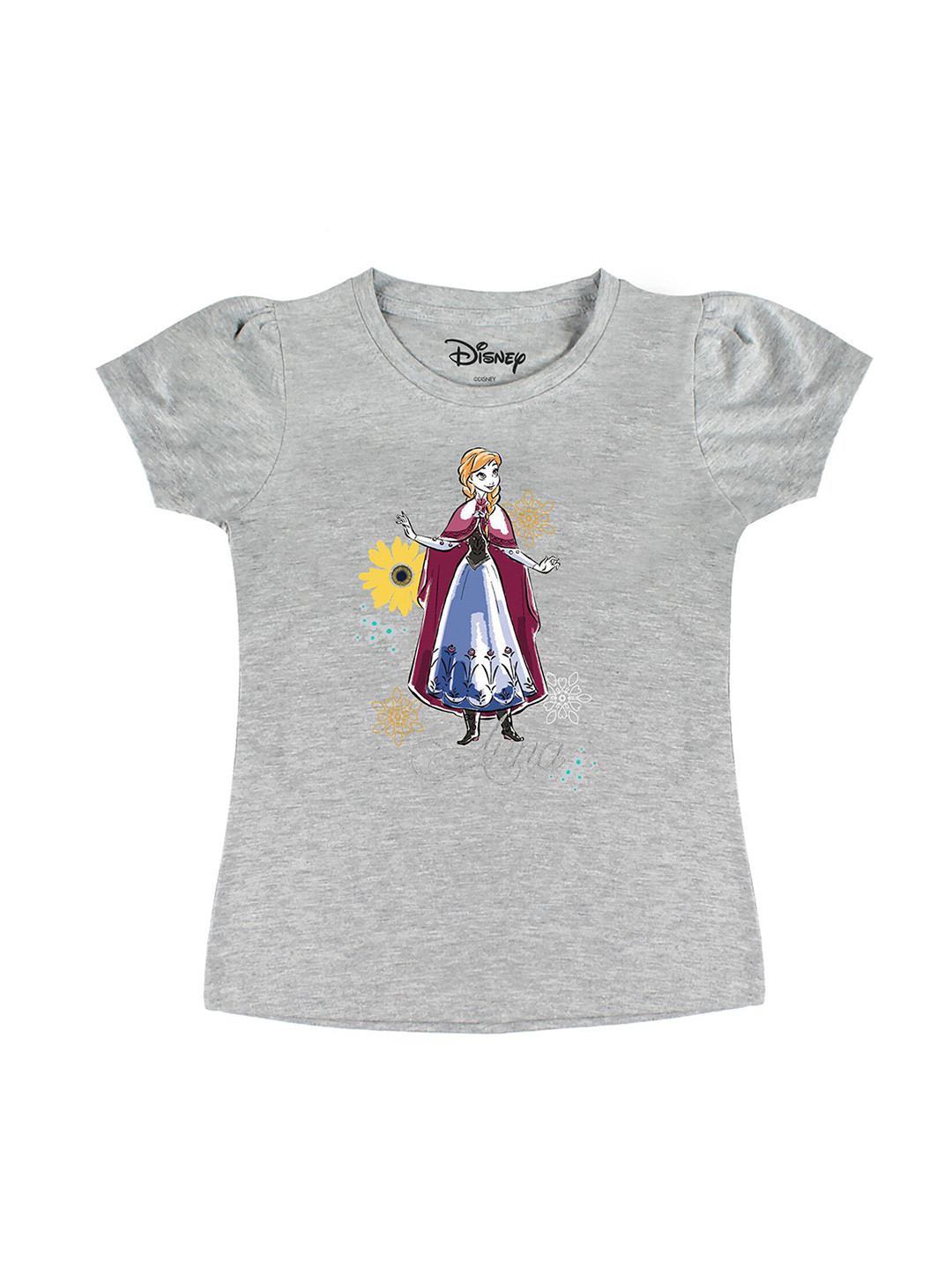 Disney by Wear Your Mind Girls Grey Anna Printed Cotton Pure Cotton T-shirt