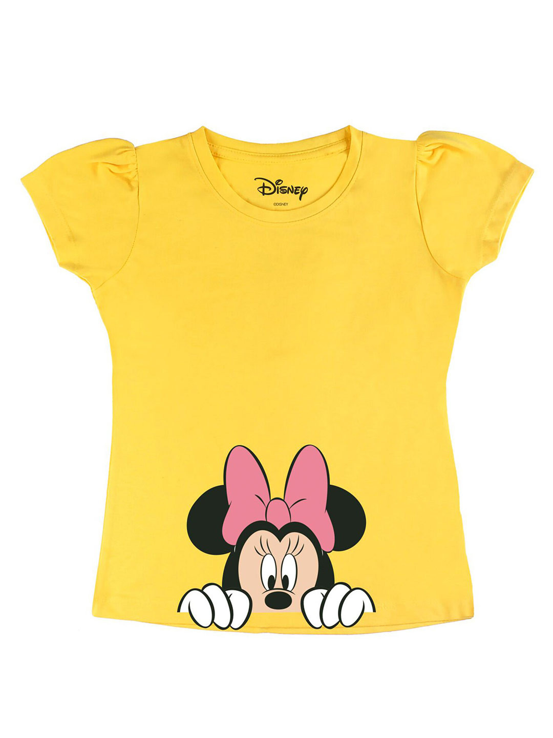 Disney by Wear Your Mind Girls Yellow  Black Minnie Mouse Printed Pure Cotton T-shirt
