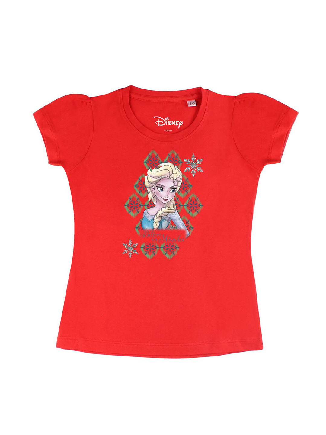 Disney by Wear Your Mind Girls Red Elsa Printed Cotton Pure Cotton T-shirt