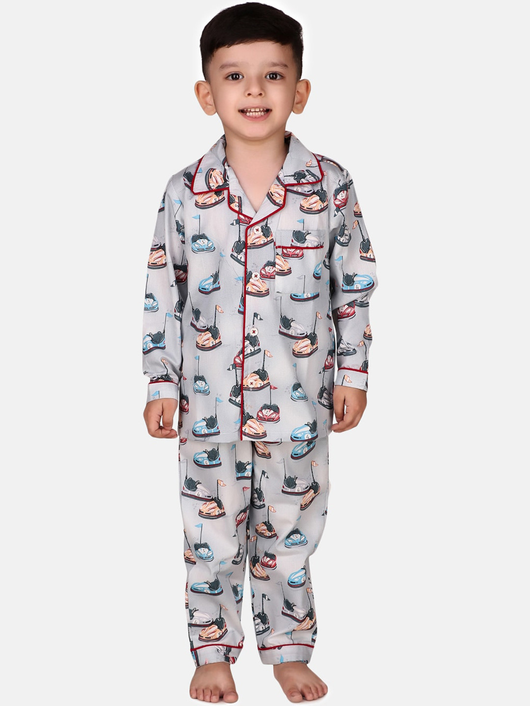 Hippodrome Unisex Kids Grey & Blue Printed Night suit