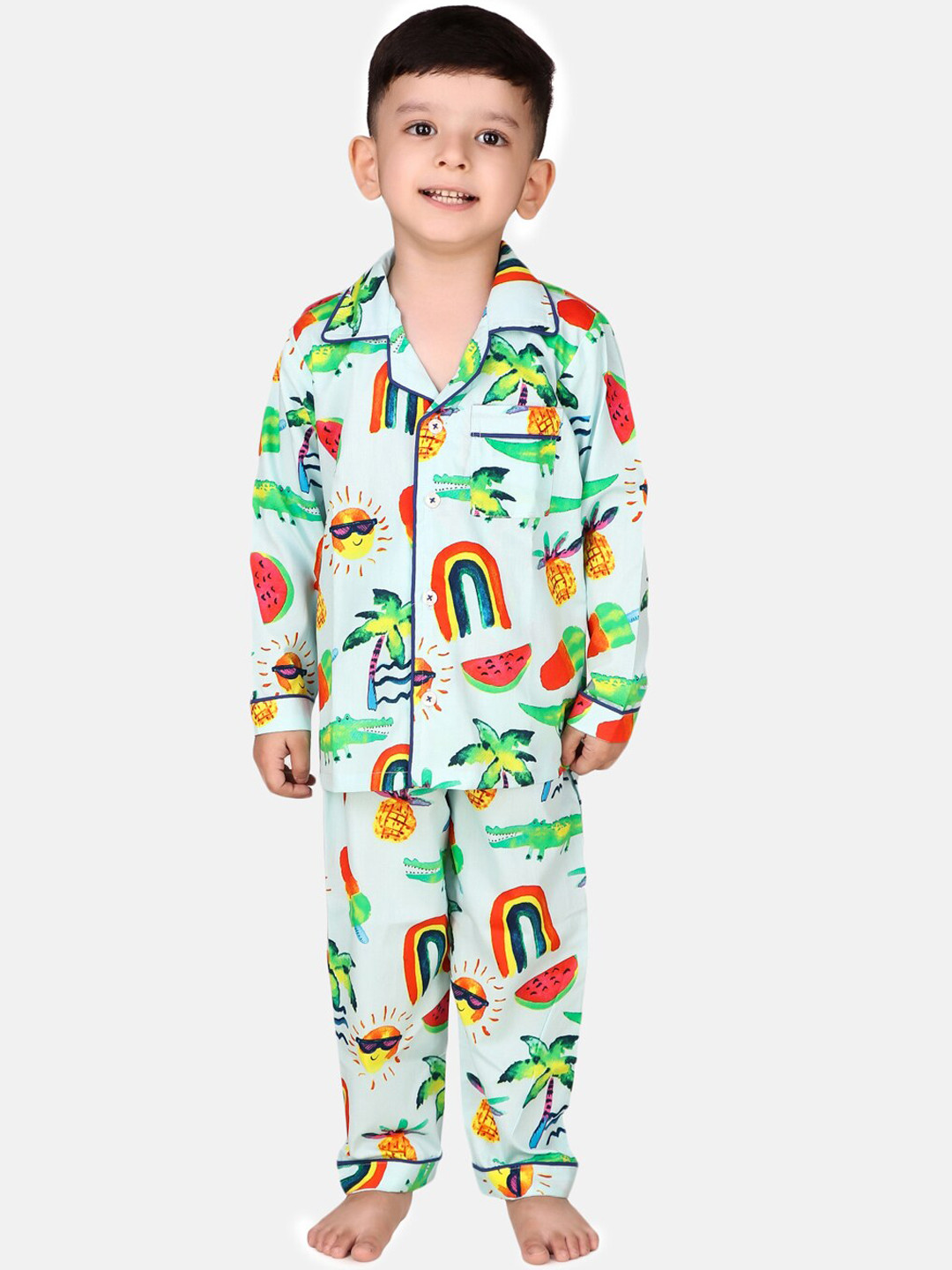 Hippodrome Unisex Kids White& Green Cartoon Characters