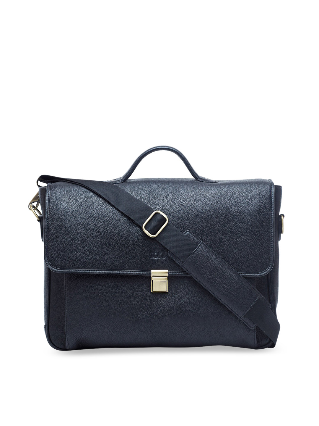 tohl Black Leather Structured Satchel with Cut Work