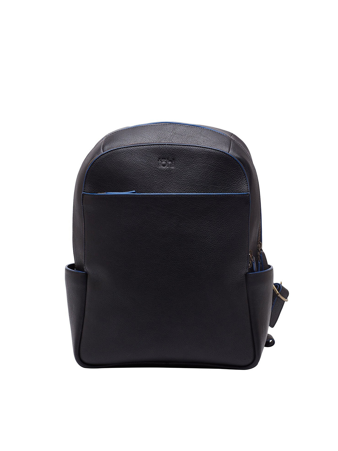 Tohl Men Black & Blue Leather Laptop Backpack