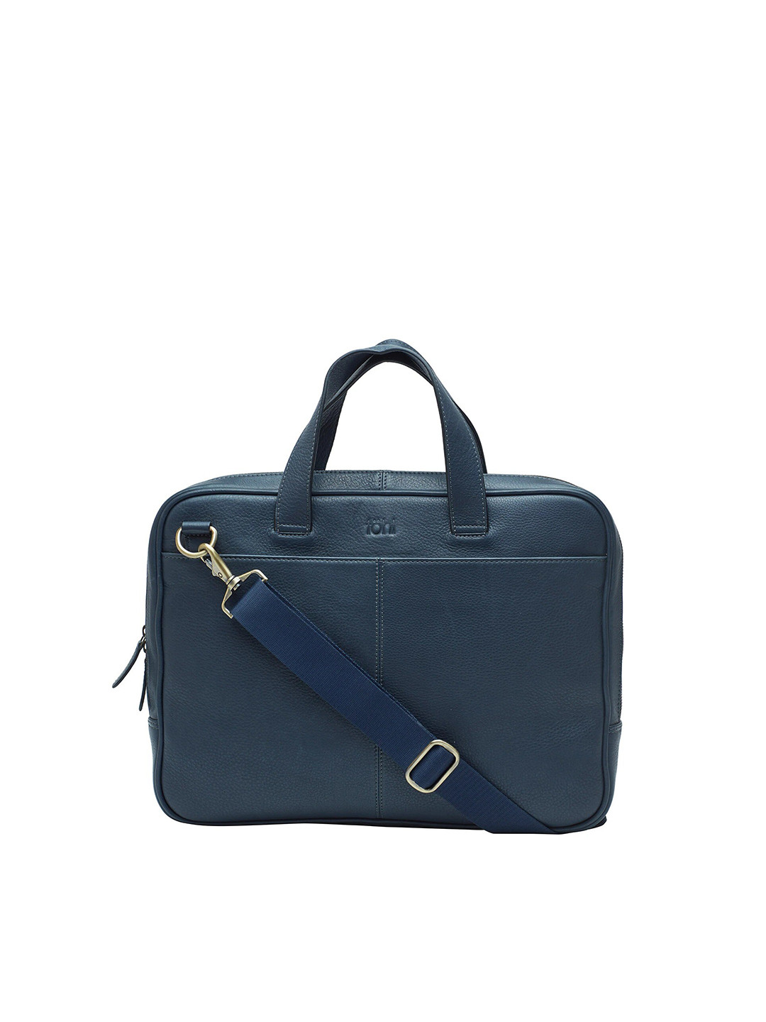 tohl Men Navy Blue Leather Laptop Bag