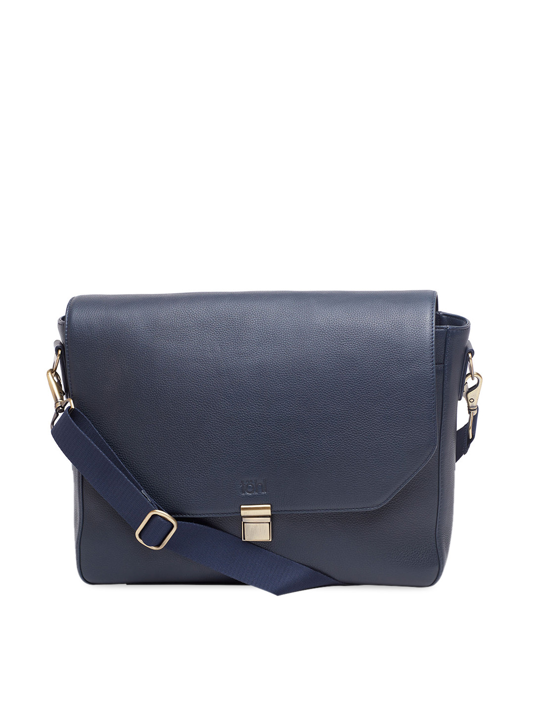 tohl Navy Blue Leather Structured Sling Bag with Tasselled