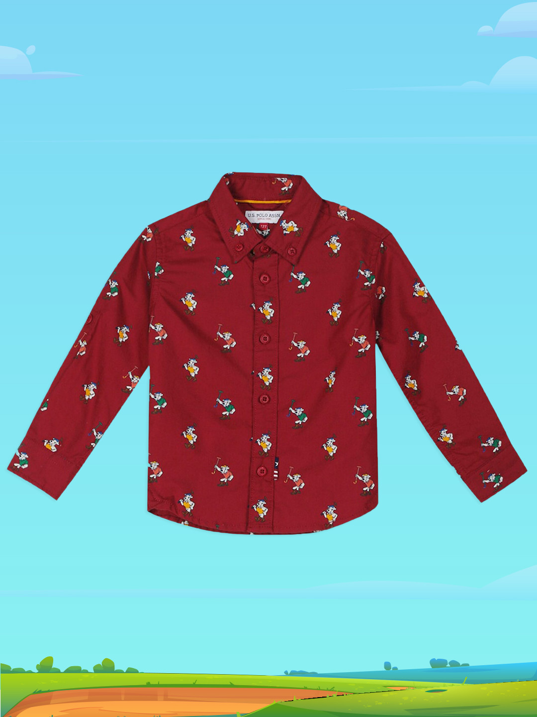 U.S. Polo Assn. Kids Boys Red Opaque Printed Casual Shirt