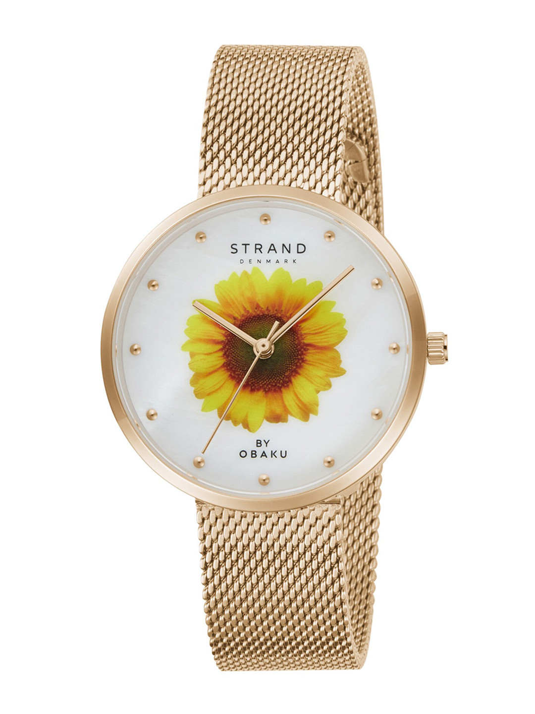 STRAND BY OBAKU Women White Embellished Dial & Gold Toned Bracelet Style Analogue Watch S700LXVWMV-DS