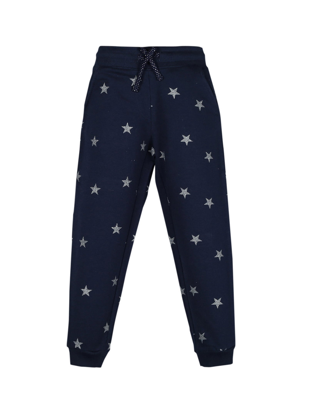 PLUM TREE Girls Navy Blue & White Printed Relaxed-Fit Pure Cotton Joggers