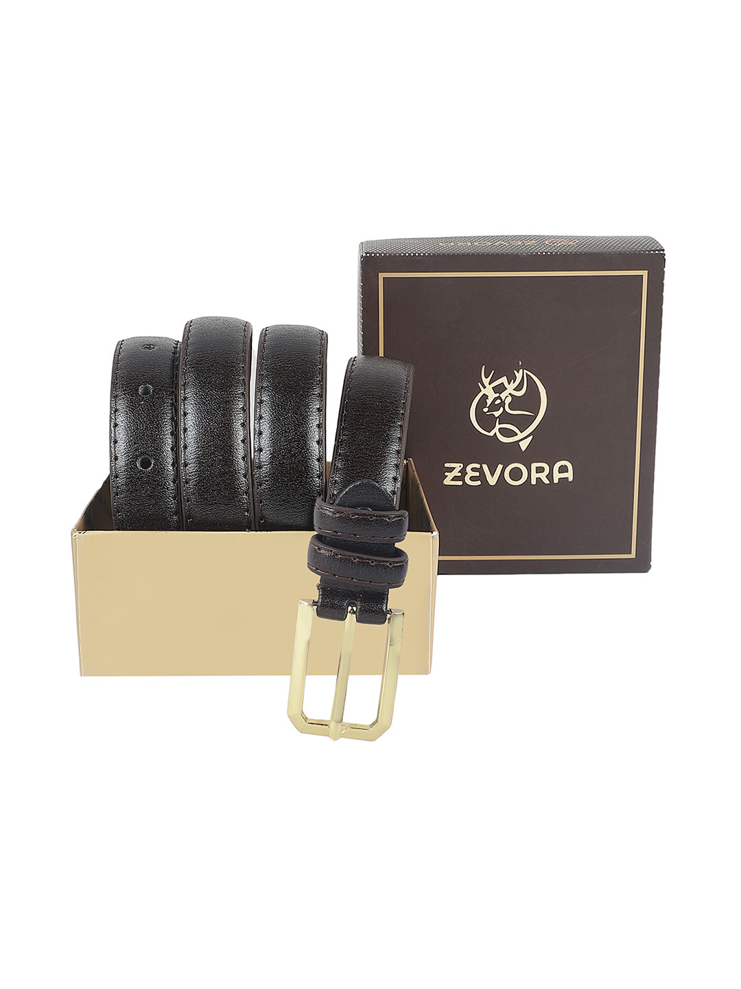 ZEVORA Women Brown Textured PU Belt