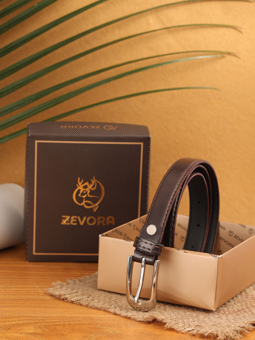 ZEVORA Women Brown Textured Leather Formal Belt