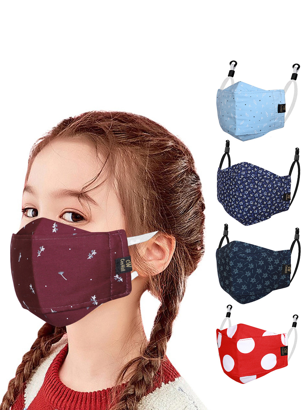 CENWELL Kids 5 pcs Reusable 6 Ply 3D Cotton Mask