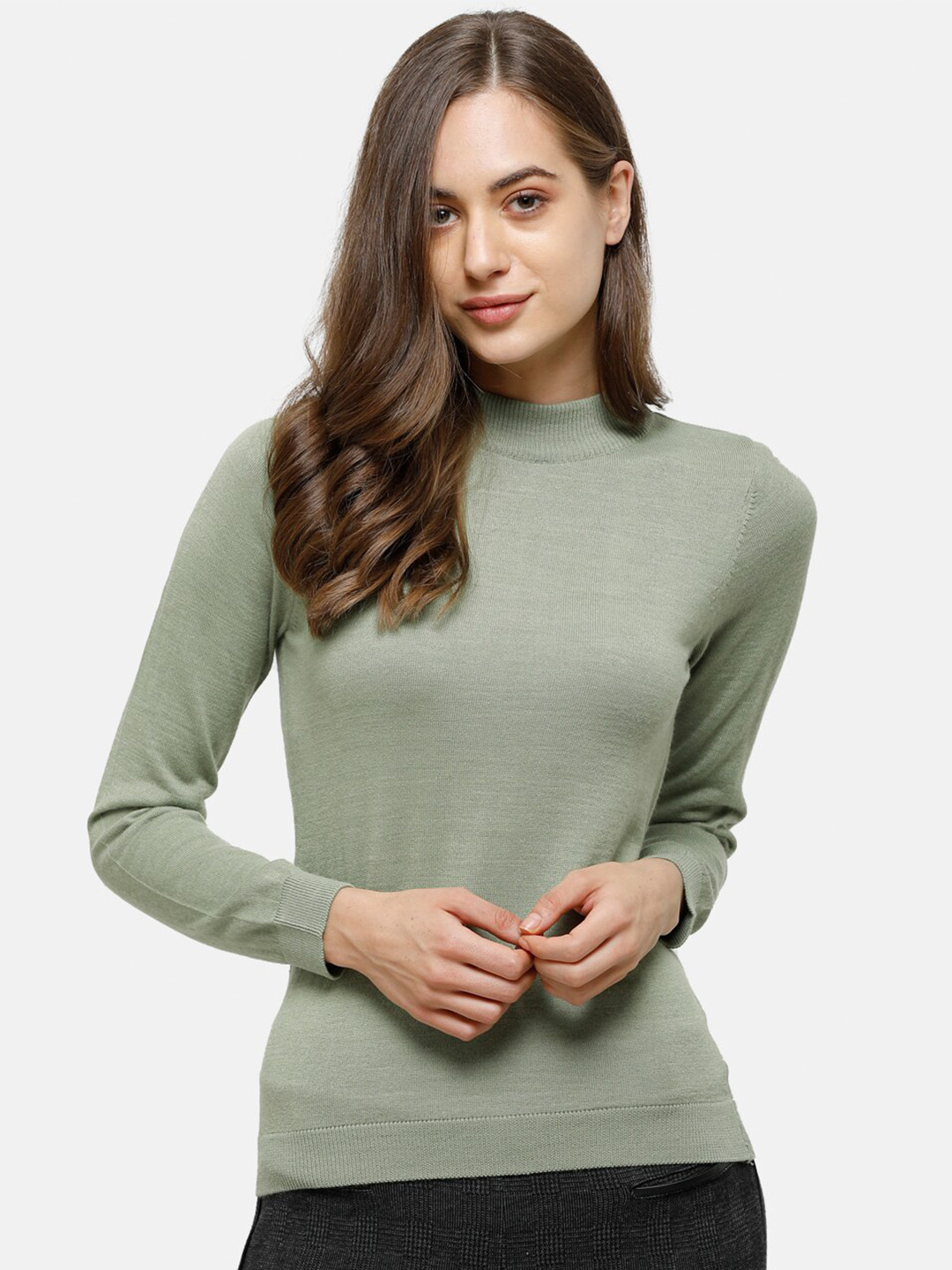 98 Degree North Women Olive Green Solid Pullover