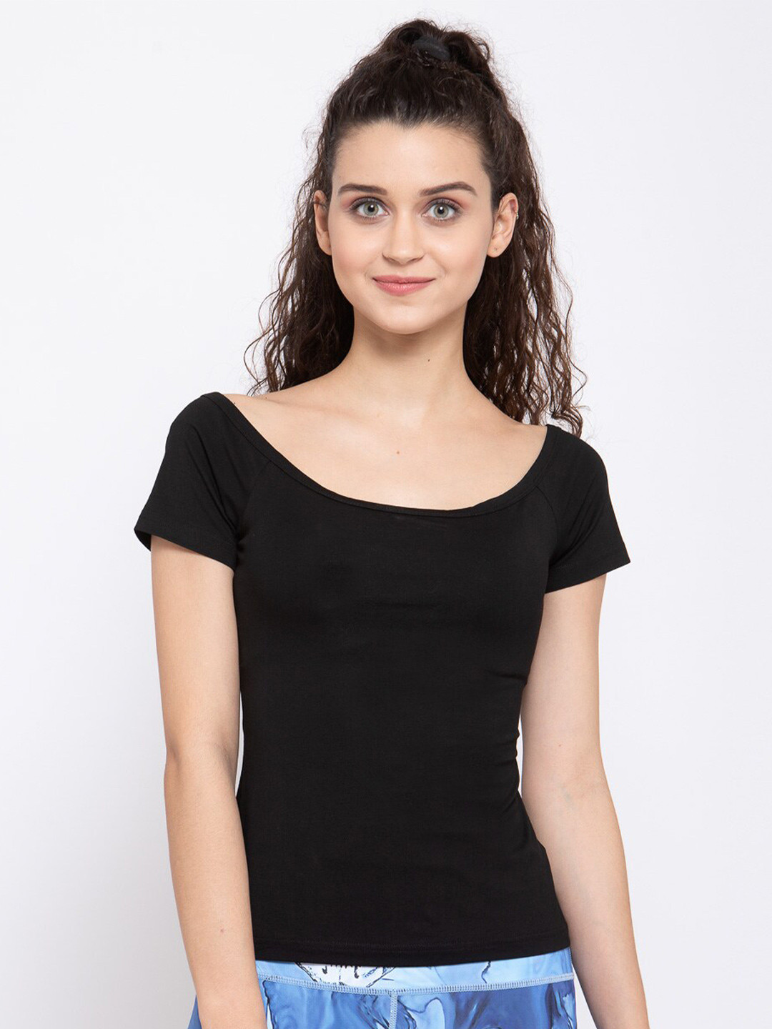 iki chic Black Boat Neck Top