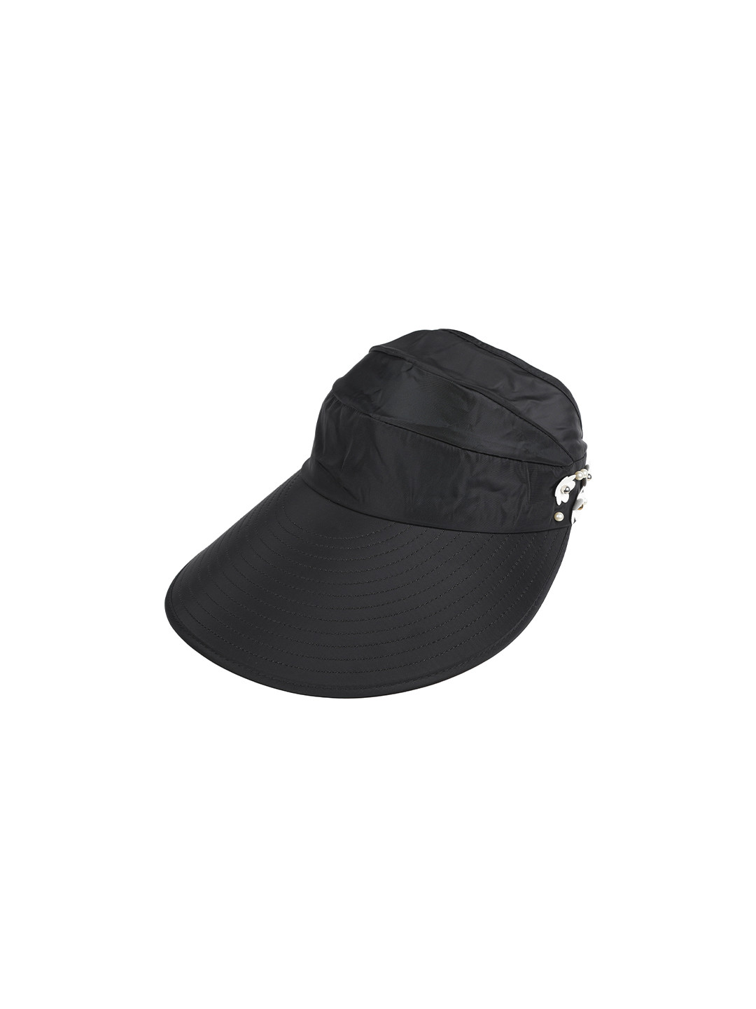 FabSeasons Women Black Foldable Large Brim Summer UV Protection Beach Visor Cap