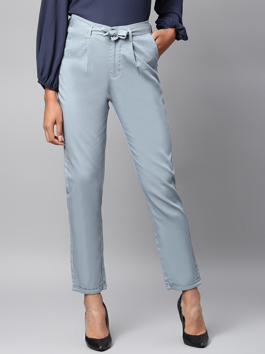 Code 61 Women Blue Slim Fit High-Rise Trousers